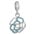 Silver flower charm with light blue crystals for DIY bracelets and necklaces - 4mm / Blue Flower (032) / 5 Pieces