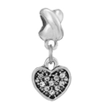 Silver heart charm pendant with micro-pave clear zircons for DIY charm bracelets - Pave White Rhinestone Heart (005)