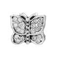 Silver butterfly charm accessory with clear sparkling zircon stones for jewelry DIY - White Zirconia Butterfly Bead (#47)