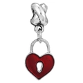 Silver heart lock charm with red enamel finish and keyhole detail for bracelets - Red Enamel Heart Lock Style / Normal Specification / 7