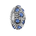 Silver bead charm with blue rhinestones and textured dot pattern for DIY bracelets - Silver Blue Gem Cylinder (#47)