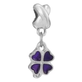 Silver charm bead featuring a dangling purple enamel four-leaf clover pendant - Normal Specification / Purple Clover Style (007)