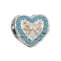 Pendentif cœur en argent avec cristaux bleus et nœud doré pour bracelets DIY - Style Cœur Noeud Bleu (#43)
