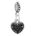 DIY heart charm with black crystals and silver-plated large hole for red rope bracelets - Pave Black Rhinestone Heart (008)