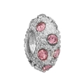 Silver bead with polka dot texture and pink crystals for DIY bracelet making - Silver Polka Dot Pink Crystal (#48)