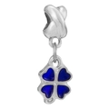 Silver charm bead featuring a four-leaf clover design with deep blue enamel finish - Normal Specification / Dark Blue Clover Style (005)