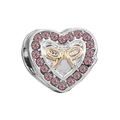 Charme coeur en argent avec cristaux roses et nœud doré pour bracelets - Style Cœur Noeud Rose (#44)