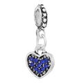 Silver heart charm with deep blue rhinestones for DIY bracelets and necklaces - Pave Blue Rhinestone Heart (009)