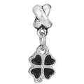 Silver lucky four-leaf clover charm with black enamel detail for DIY jewelry making - Normal Specification / Black Clover Style (008)