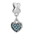 Silver-toned heart charm with sky blue crystal pavé setting for charm bracelets - Pave Sky Blue Rhinestone Heart (010)