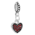 Silver heart charm pendant with red crystals for DIY bracelets and necklaces - Red Zircon Pave Heart (013)