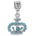 Pendentif couronne argentée avec cristaux bleu clair et grande perle pour bijoux DIY - Style Perle Couronne Bleu Ciel (#46)