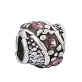 DIY snake chain bead with silver relief pattern and pink purple zircon crystals - Pink Purple Gem Embossed Bead (#14)