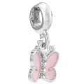 Pink butterfly charm in silver-tone metal and enamel for DIY bead bracelets - Pink Enamel Butterfly Style (18)