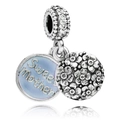 Charm étoile en argent avec gravure Sweet mother et détails en émail bleu clair - Double Cœur Sweet Mother - Bleu (#48)