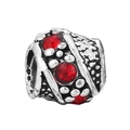 Silver alloy barrel bead with red crystal inlay and retro textured finish for DIY jewelry - Retro Texture Red Rhinestone Bead (#12)