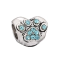 Silver vintage heart charm bead with blue rhinestone paw print for DIY jewelry - Normal Specification / Deep Pink Rhinestone (004)