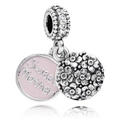 Charme Sweet Mother en argent avec cœur émail rose et détails floraux en relief - Double Cœur Sweet Mother - Rose (#49)