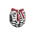 Silver bead charm featuring a red enamel bow detail for a heart-themed bracelet - Red Bow Gift Shape (23) / Silver/Red