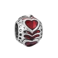 Silver-plated vintage heart charm with red enamel detail and oxidized finish - Red Heart Decor Bead (22) / Red/Silver
