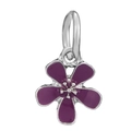 Silver flower charm pendant with purple enamel petals and intricate stamen details - Deep Purple Five-Petal Flower Style (011)