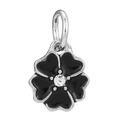 Silver flower pendant with black enamel petals and central sparkling diamond detail - Black Rhinestone Five-Petal Flower Style (019)