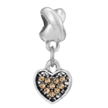 DIY heart charm with champagne crystals and silver-tone cross-weave bead hole - Champagne Zircon Pave Heart (012)