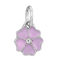 Silver-plated cherry blossom charm with light purple enamel and sparkling zircon center - Light Purple Rhinestone Five-Petal Flower Style (027)