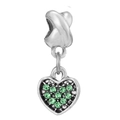 Silver heart charm pendant with sparkling green gemstones for DIY jewelry bracelet - Green Zirconia Pave Heart (011)
