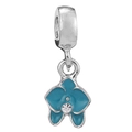Blue orchid flower charm pendant in enamel finish with crystal for DIY jewelry - Blue Orchid Style (028)