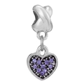 Silver heart charm with purple pavé crystals and twisted ring for DIY jewelry - Pave Purple Rhinestone Heart (007)