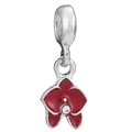 Red enamel flower charm with sparkling center stone for DIY charm bracelets - Red Flower Style (032)
