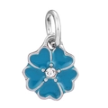 Blue enamel flower charm pendant in silver with a centered cubic zirconia stone - Sky Blue Rhinestone Five-Petal Flower Style (020)