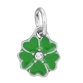 Silver flower pendant with green enamel petals and clear cubic zirconia center stone - Green Rhinestone Five-Petal Flower Style (022)