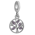 Silver tree of life charm with purple crystals and circular hollow design - Purple Tree of Life (002) / Normal Specification