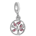 Silver hollow tree of life charm pendant with sparkling pink cubic zirconia stones - Pink Tree of Life (001) / Normal Specification