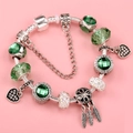 Silver snake chain bracelet with green crystal beads and heart dreamcatcher charms - 16cm / Green Style (LPH23811/1710-4)