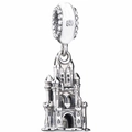 Silver vintage castle charm pendant with heart detail and small zircon stone - Castle DIY Accessory
