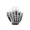 Charm a conchiglia in argento vintage con texture e perla per collane fai da te - Charm Conchiglia Perla Argento Retrò (#1)