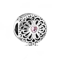Charm a cuore cavo in argento con cristallo rosa e motivi radiali incisi - Charm Cuore Radiante Vuoto (#2)