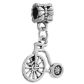 Antieke zilveren penny-farthing fietsbedel met strik voor bedelarmbanden en kettingen - Vintage Fiets DIY Accessoire