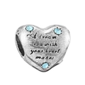 Charm a cuore in argento con cristalli blu e incisione A dream is a wish your heart makes - Charm Cuore Inciso Retrò (#3)