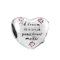 Ciondolo cuore argento con cristalli rosa e incisione sognante per bracciali moda - Charm Cuore Inciso Strass Rosa (#4)