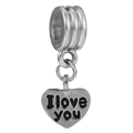 Polished silver heart charm with I Love You engraving for charm bracelets - Silver I Love You Heart (#90)