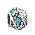 Silver bead charm for DIY necklaces featuring sky blue crystals and retro wavy texture - Retro Sky Blue Gem Texture Bead (#7)
