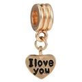 Rose gold heart pendant bead with I love you engraving for DIY charm bracelet - Rose Gold I Love You Heart (#89)