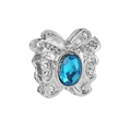 Elegant silver butterfly charm with blue gemstone and intricate filigree details - Blue Stone Hollow Butterfly (#91)