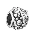 Vintage silver flower petal charm bead with clear crystals for DIY charm bracelets - Retro Oxidized Floral Texture Bead (#8)