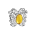 Silver butterfly charm with a large yellow gemstone center for DIY bracelets - Yellow Stone Hollow Butterfly (#92)