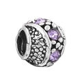 Retro silver bead with purple gemstones and dot texture for DIY charm bracelets - Purple Gem Dot Embossed Bead (#9)